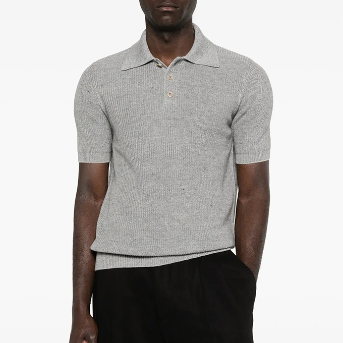 brunello cucinelli english rib cotton linen polo shirt